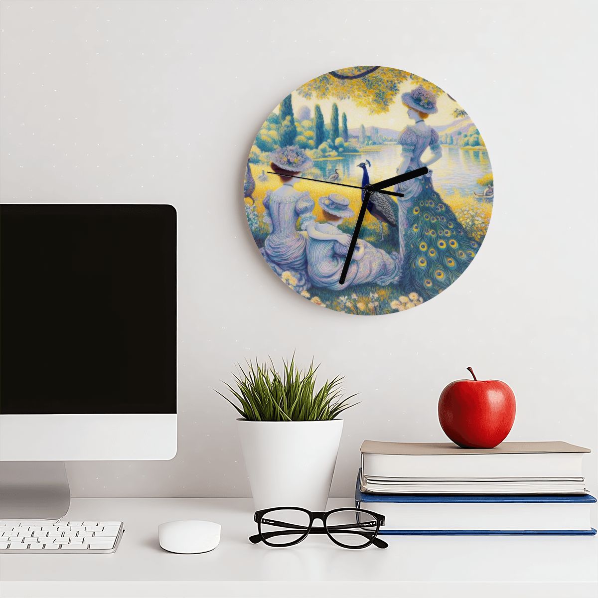 Peacock Lady with Friends MDF Wall Clock (Made in USA) - Gregg Acini Adoree Designs - Wall Clock