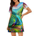 Peacock Under Wisteria Loose Short - Sleeve Nightgown - Gregg Acini Adoree Designs - Women's Pajamas
