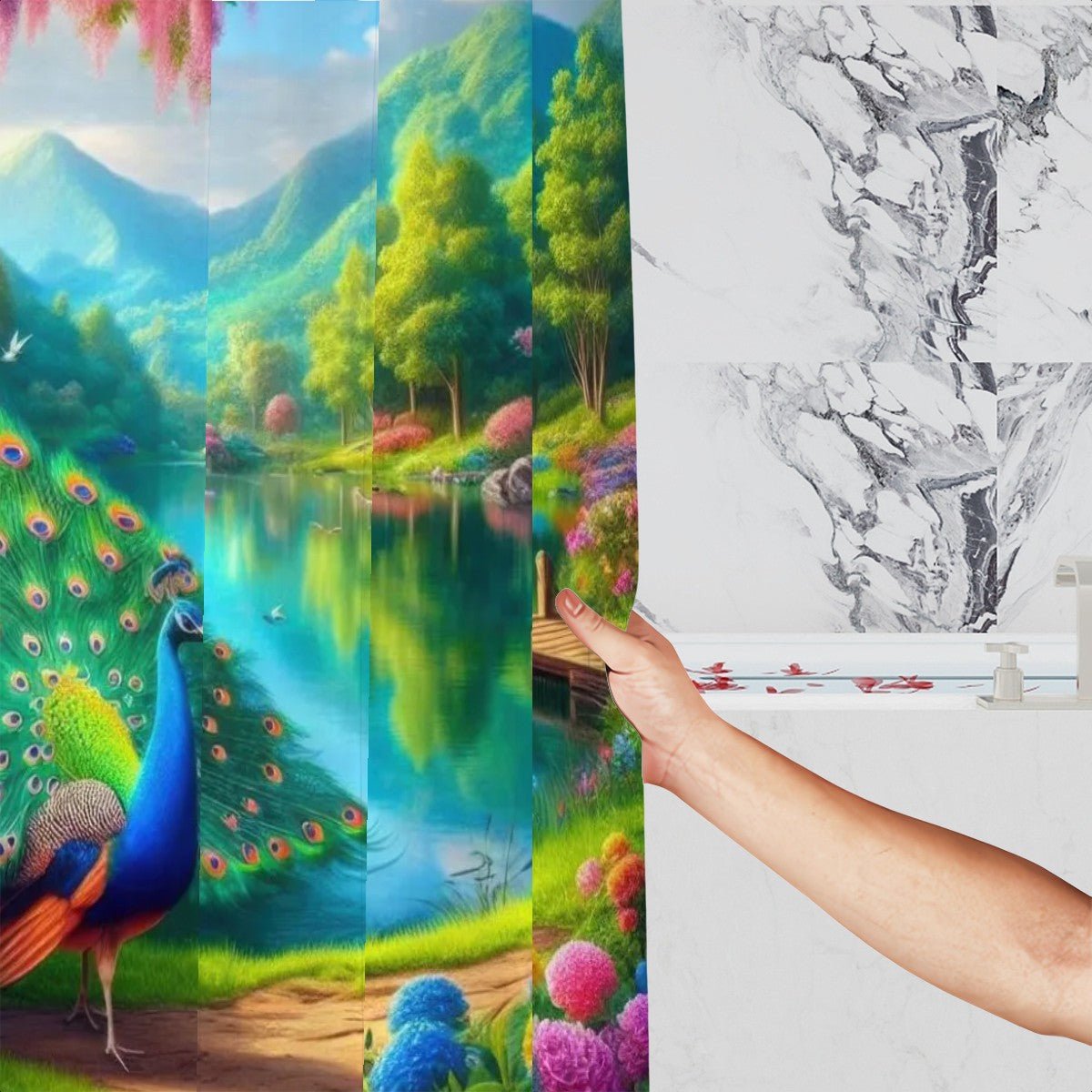 Peacock Under Wisteria Shower Curtain - Gregg Acini Adoree Designs - shower curtain