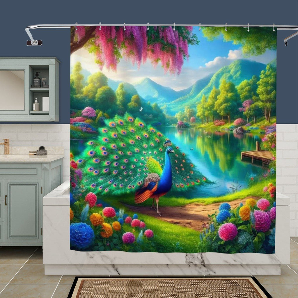 Peacock Under Wisteria Shower Curtain - Gregg Acini Adoree Designs - shower curtain