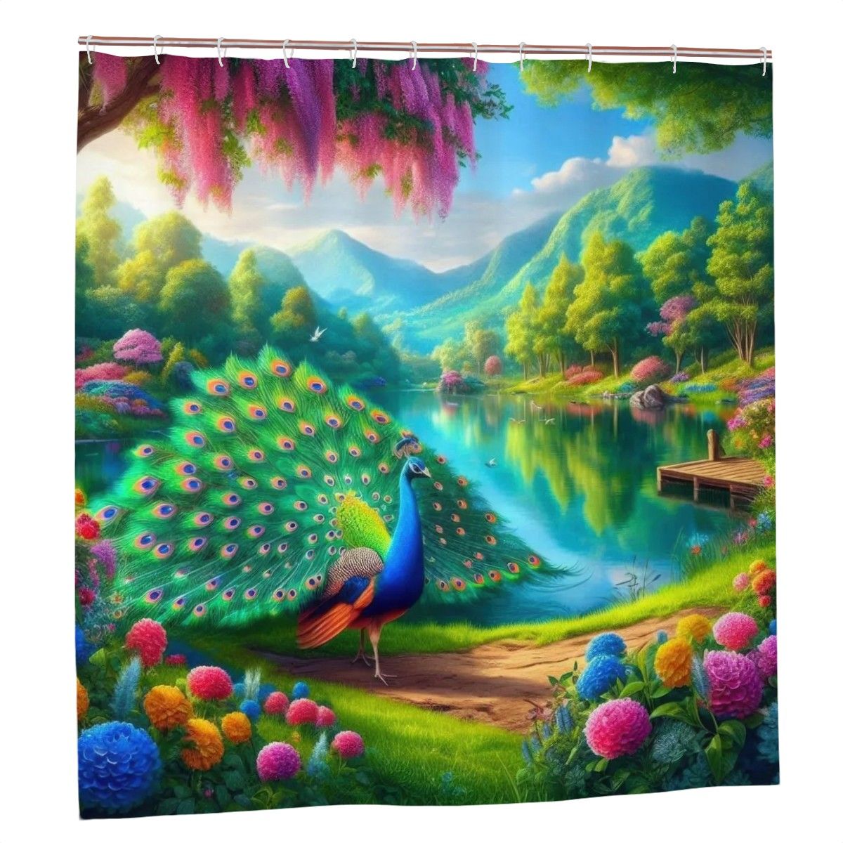 Peacock Under Wisteria Shower Curtain - Gregg Acini Adoree Designs - shower curtain
