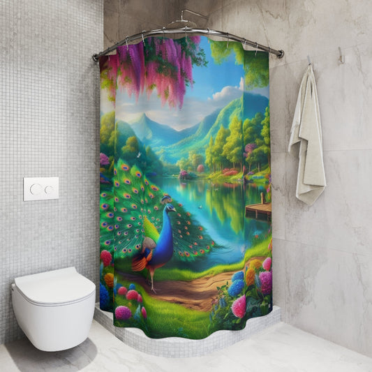 Peacock under Wisteria Shower Curtain - Bold and Colorful Tropical Decor - Gregg Acini Adoree Designs - shower curtain