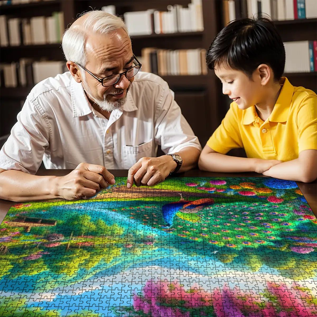 Peacock Under Wisteria Wooden Jigsaw Puzzles 1000 pcs - Gregg Acini Adoree Designs - Jigsaw Puzzle