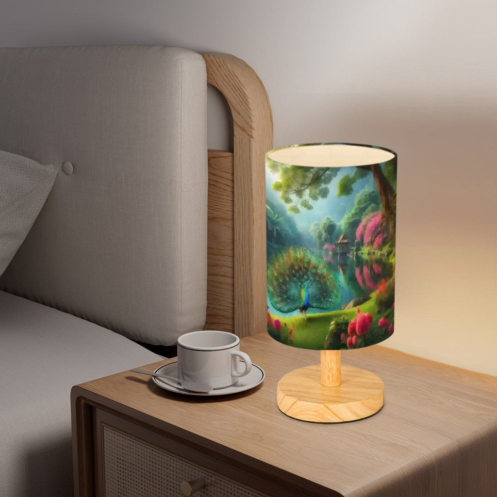 Peacock with Rhododendrons Cylindrical Table Lamp - Gregg Acini Adoree Designs - Lamp