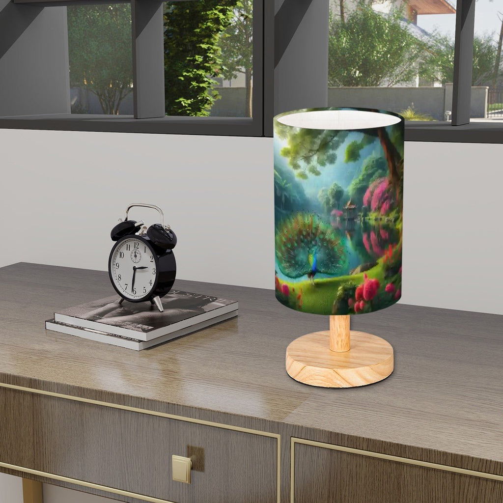 Peacock with Rhododendrons Cylindrical Table Lamp - Gregg Acini Adoree Designs - Lamp