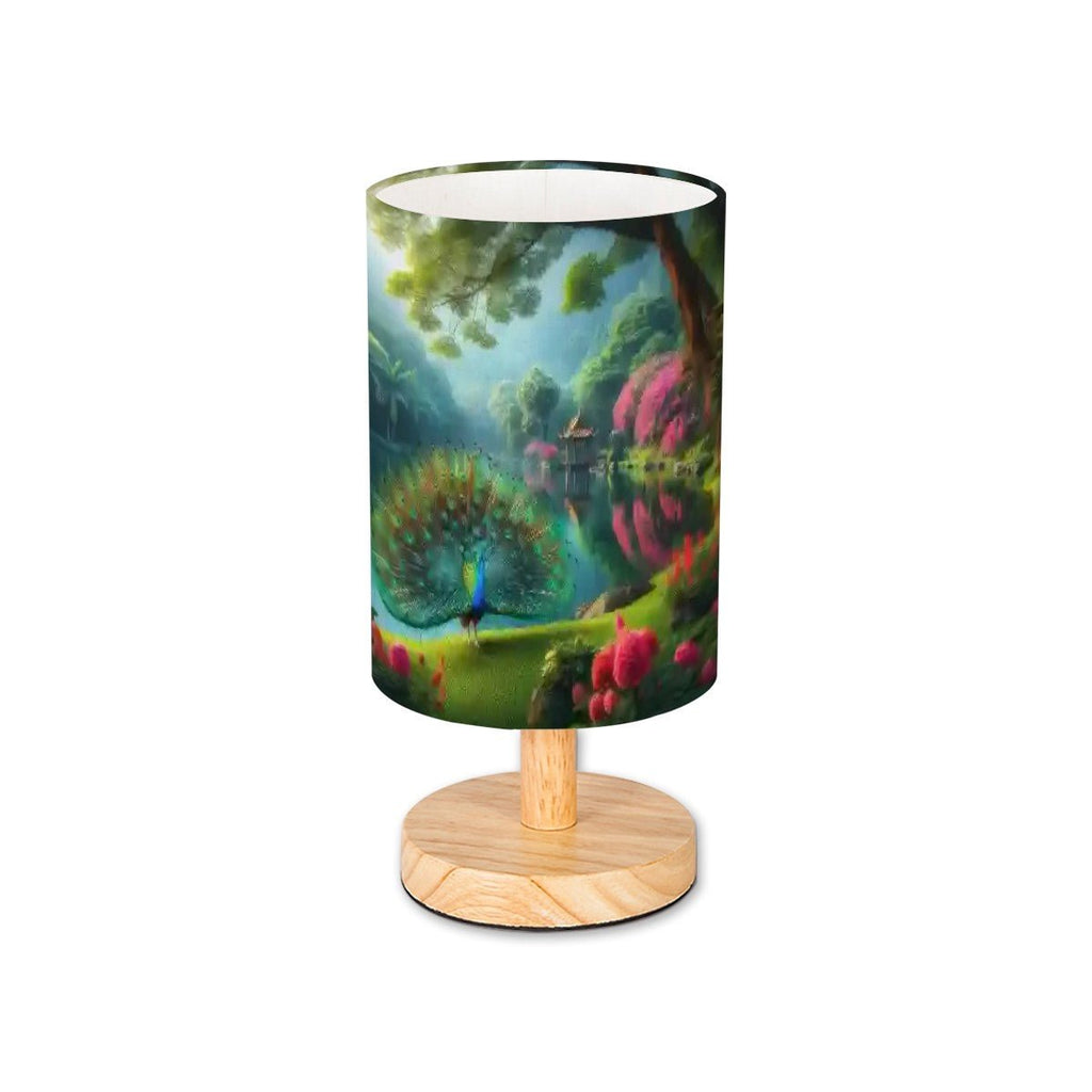 Peacock with Rhododendrons Cylindrical Table Lamp - Gregg Acini Adoree Designs - Lamp