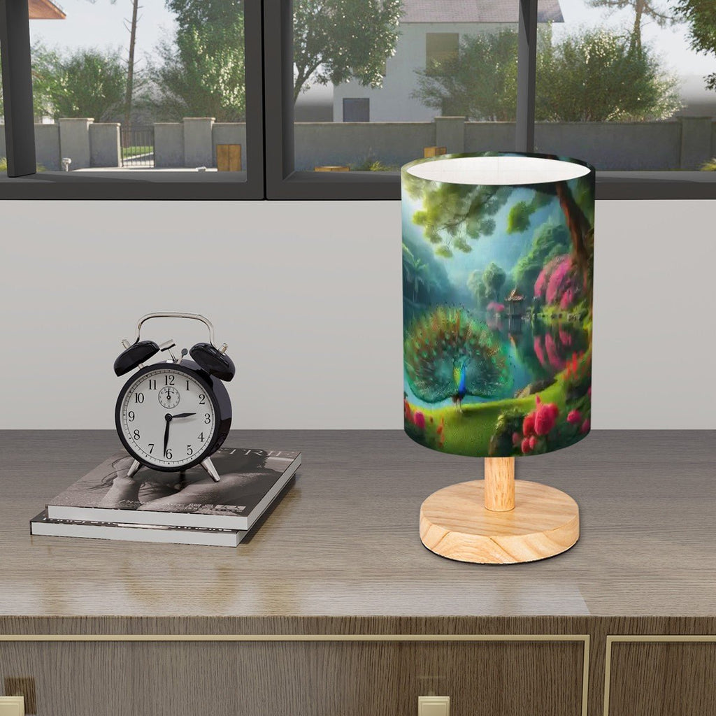 Peacock with Rhododendrons Cylindrical Table Lamp - Gregg Acini Adoree Designs - Lamp