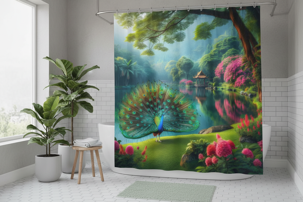 Peacock with Rhododendrons Lifestyle