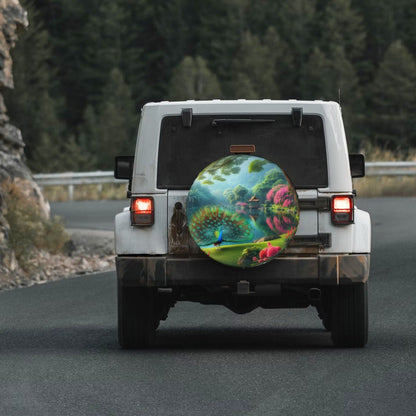 Peacock with Rhododendrons - Thickened Spare Tire Cover - Gregg Acini Adoree Designs - Spare Tire Cover