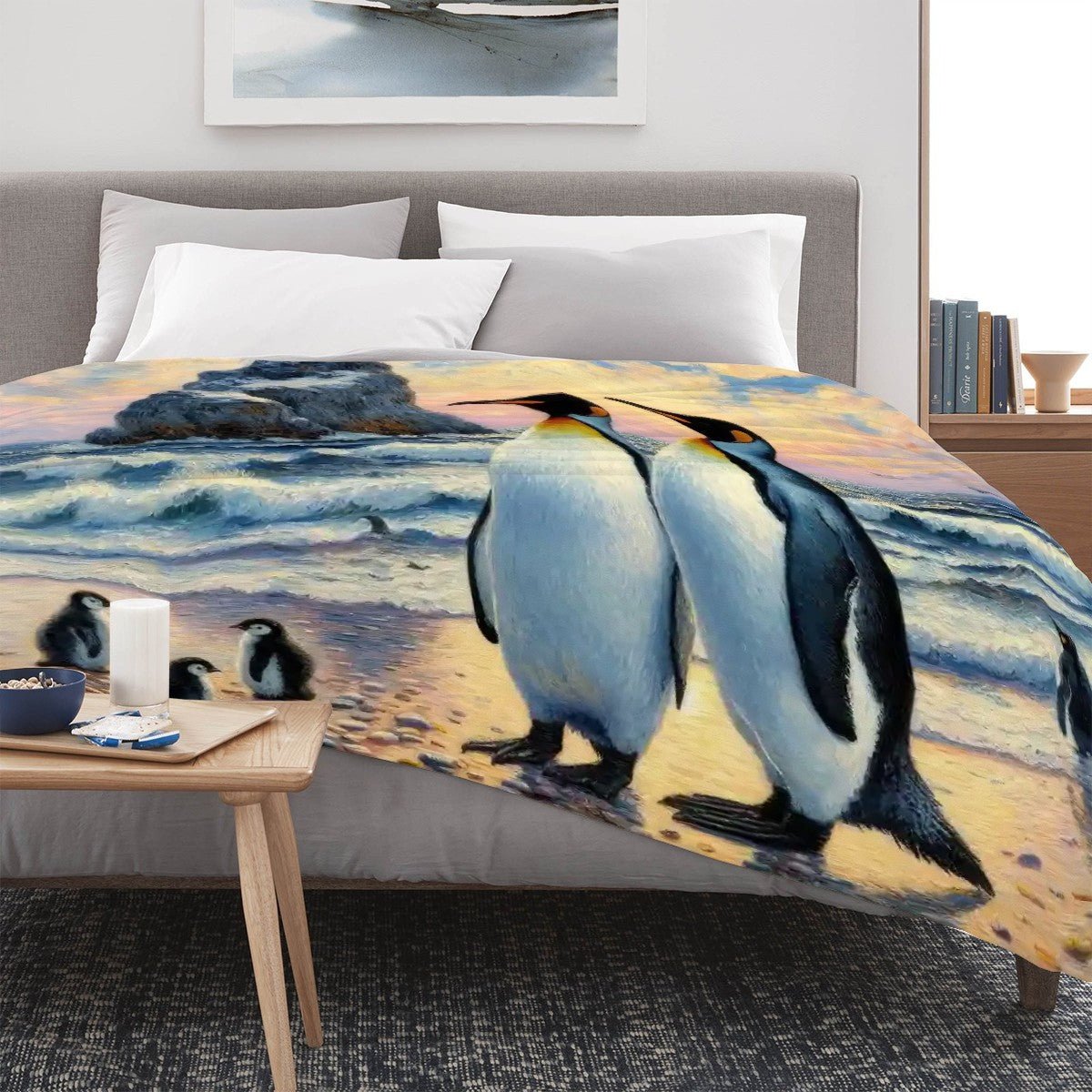 Penguin Family 300 GSM Flannel Throw Blanket (Made in USA) - Gregg Acini Adoree Designs - Blanket