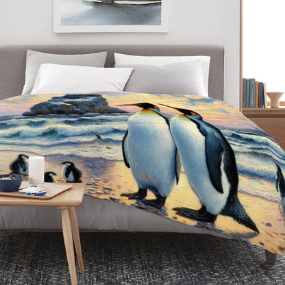 Penguin Family 300 GSM Flannel Throw Blanket (Made in USA) - Gregg Acini Adoree Designs - Blanket