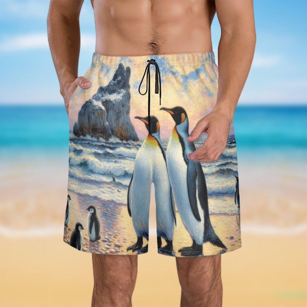 Penguin Family Men's Beach Shorts - Gregg Acini Adoree Designs - Swimsuit