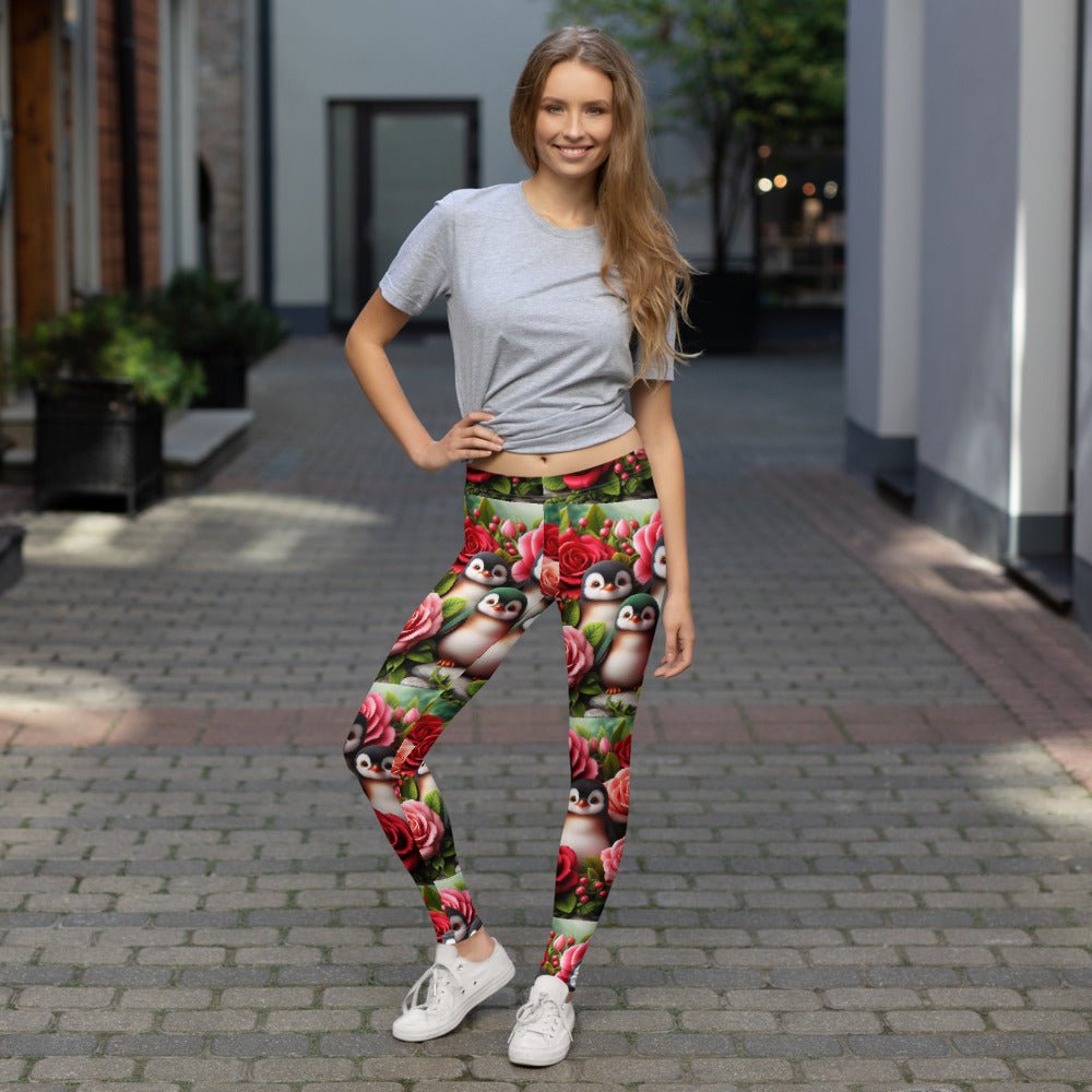 Penguins and Roses Leggings - Gregg Acini Adoree Designs - Leggings