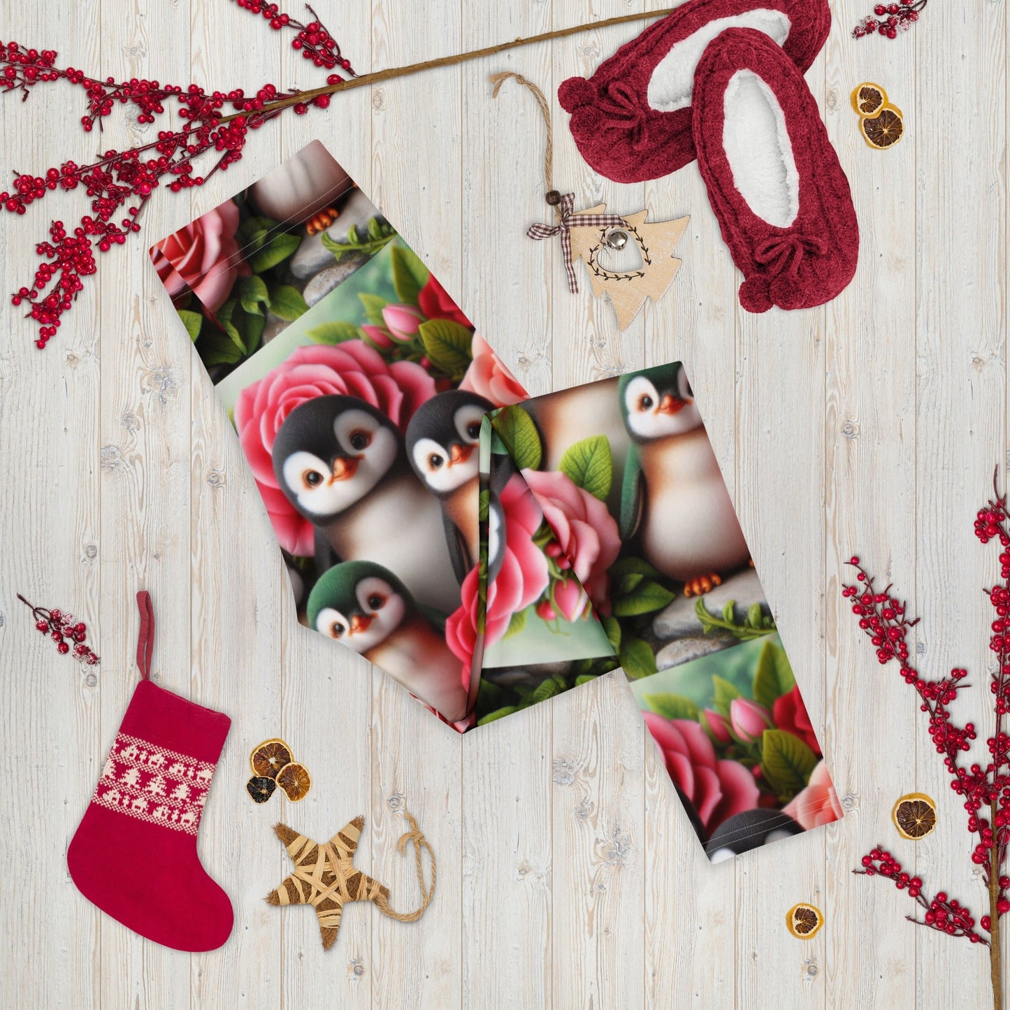 Penguins and Roses Leggings - Gregg Acini Adoree Designs - Leggings