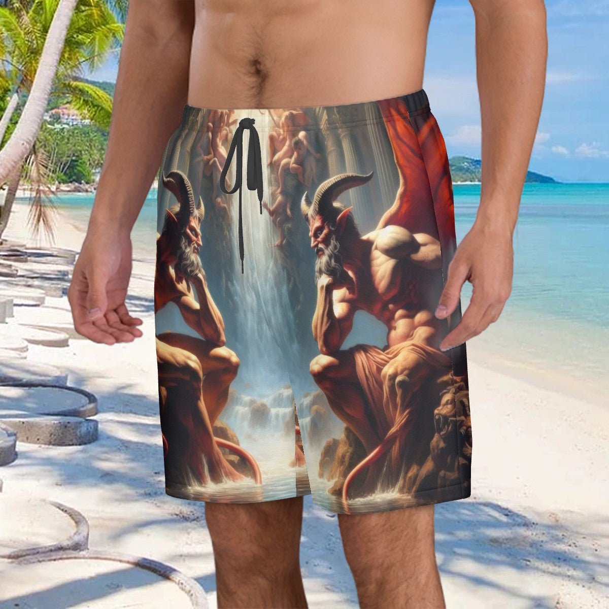 Pensive Demons Men's Beach Shorts - Gregg Acini Adoree Designs - Swimsuit