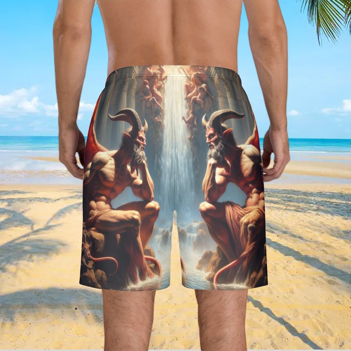 Pensive Demons Men's Beach Shorts - Gregg Acini Adoree Designs - Swimsuit