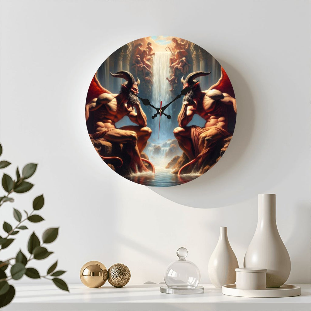 Pensive Demons Wooden Round Wall Clock 9.8"x9.8" (Made in USA) - Gregg Acini Adoree Designs - Wall Clock