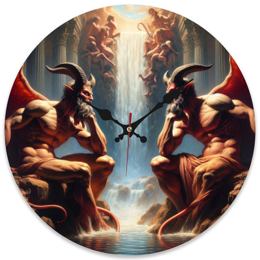 Pensive Demons Wooden Round Wall Clock 9.8"x9.8" (Made in USA) - Gregg Acini Adoree Designs - Wall Clock