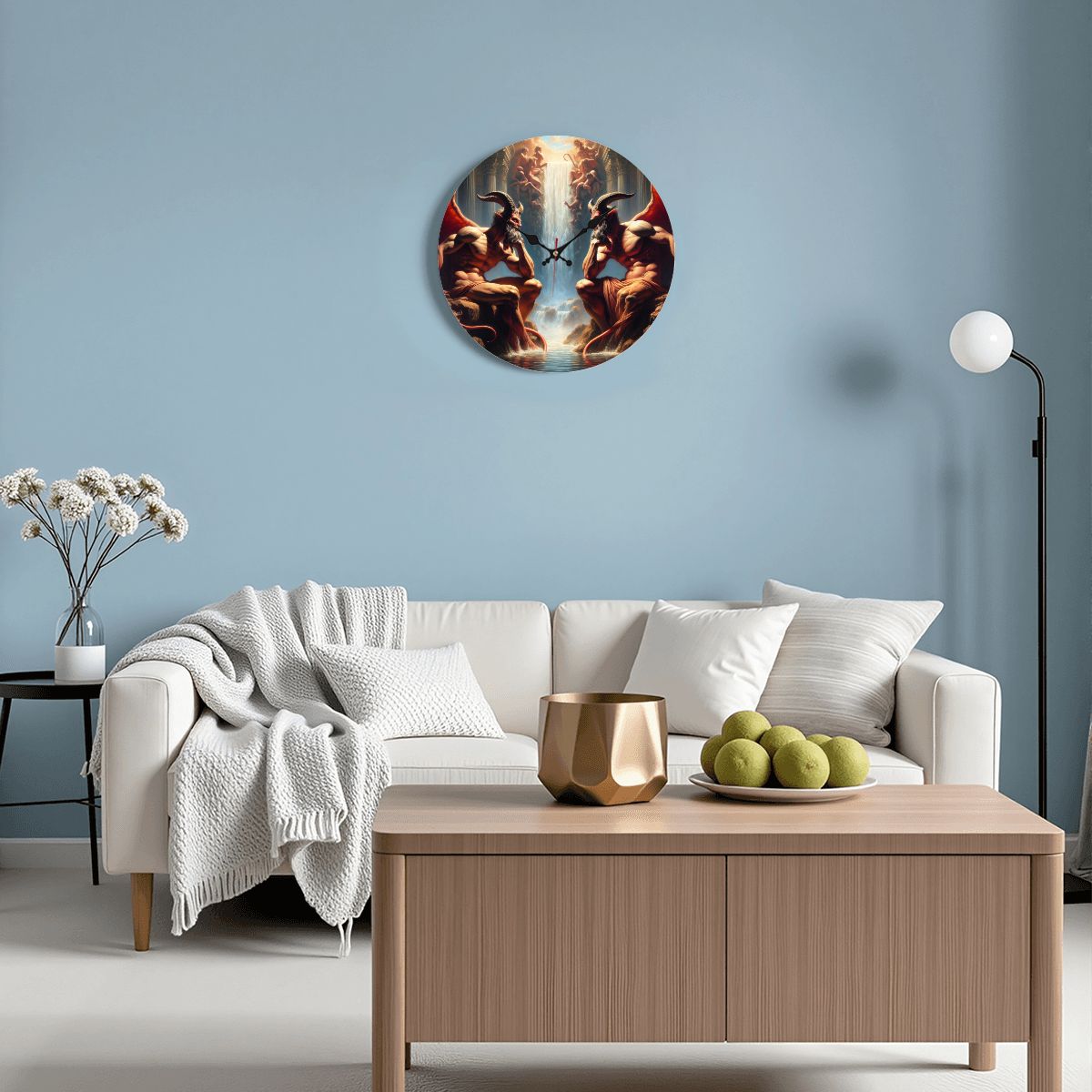 Pensive Demons Wooden Round Wall Clock 9.8"x9.8" (Made in USA) - Gregg Acini Adoree Designs - Wall Clock