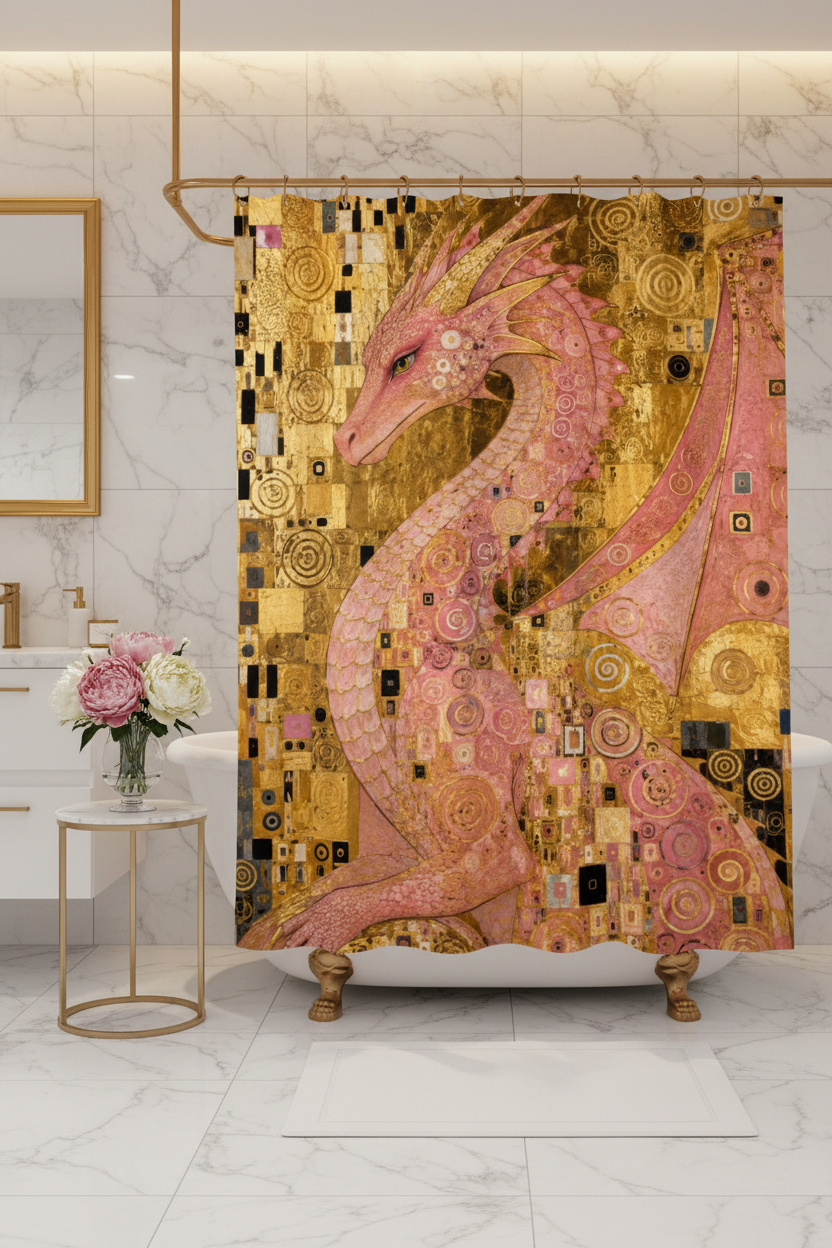 Pink Dragon Shower Curtain Lifestyle
