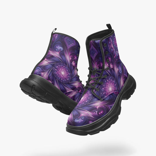 Planetary Purple Casual Leather Chunky Boots - Gregg Acini Adoree Designs - Boots
