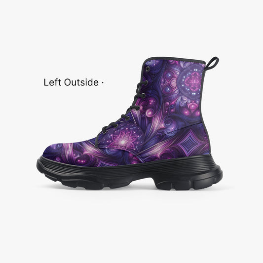 Planetary Purple Casual Leather Chunky Boots - Gregg Acini Adoree Designs - Boots