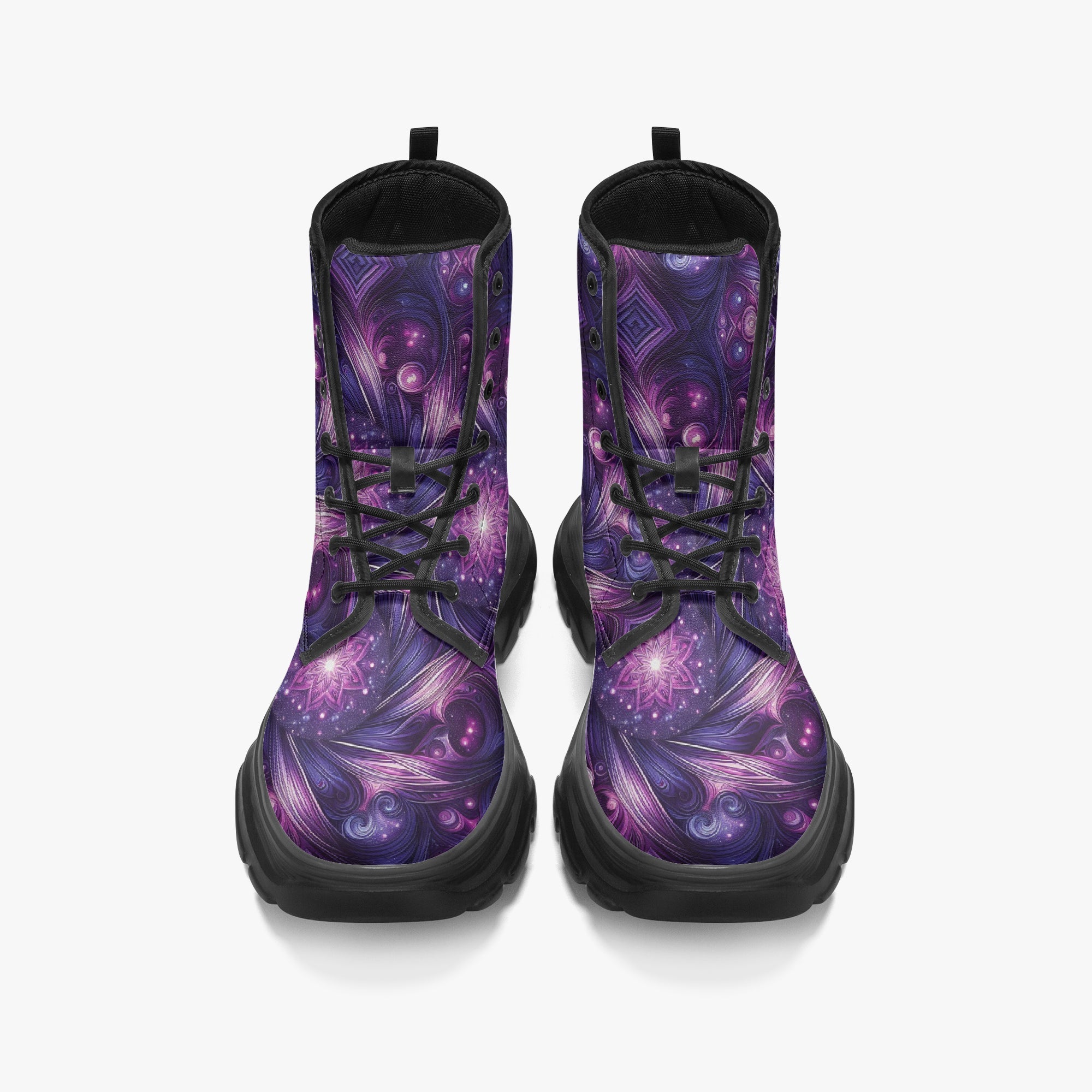 Planetary Purple Casual Leather Chunky Boots - Gregg Acini Adoree Designs - Boots