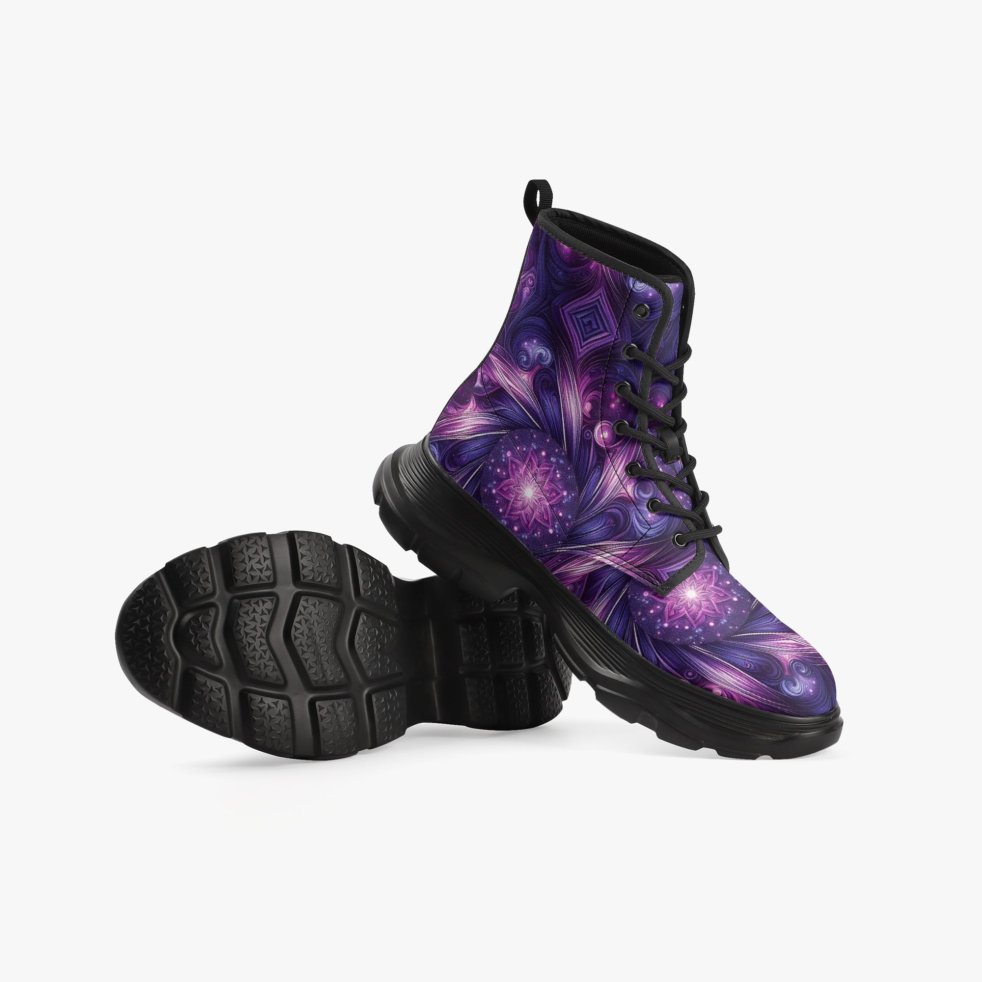Planetary Purple Casual Leather Chunky Boots - Gregg Acini Adoree Designs - Boots