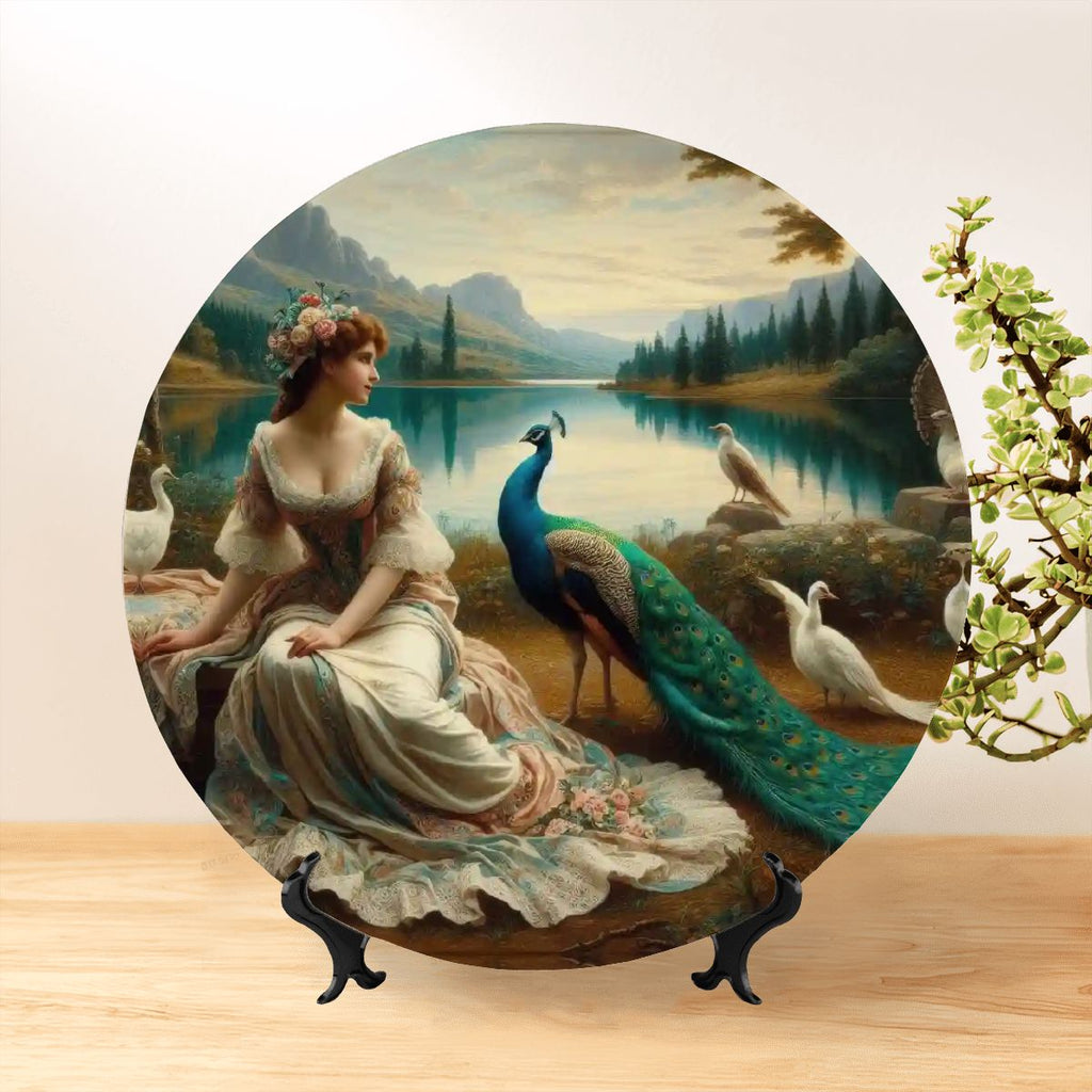 Portrait of a Lady and a Peacock Decorative Plate - Gregg Acini Adoree Designs - Decorative Plates