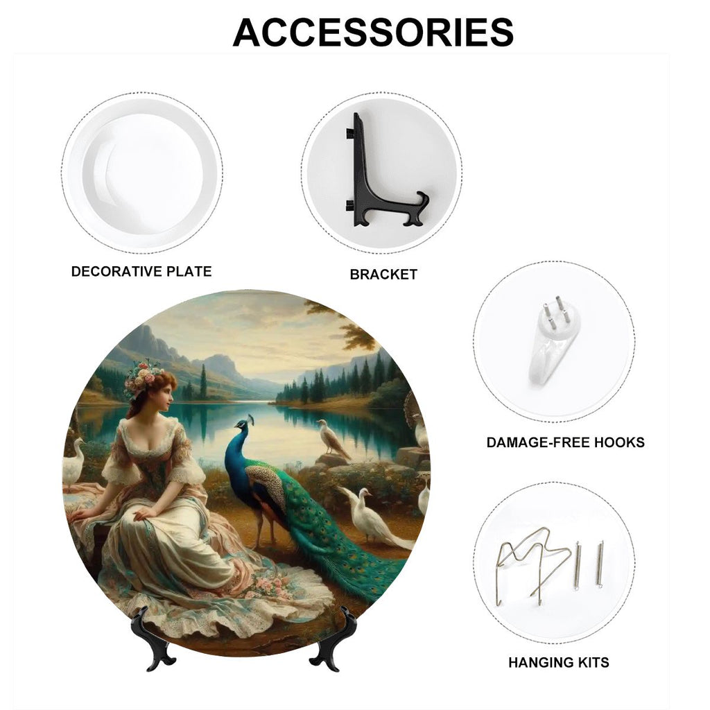 Portrait of a Lady and a Peacock Decorative Plate - Gregg Acini Adoree Designs - Decorative Plates