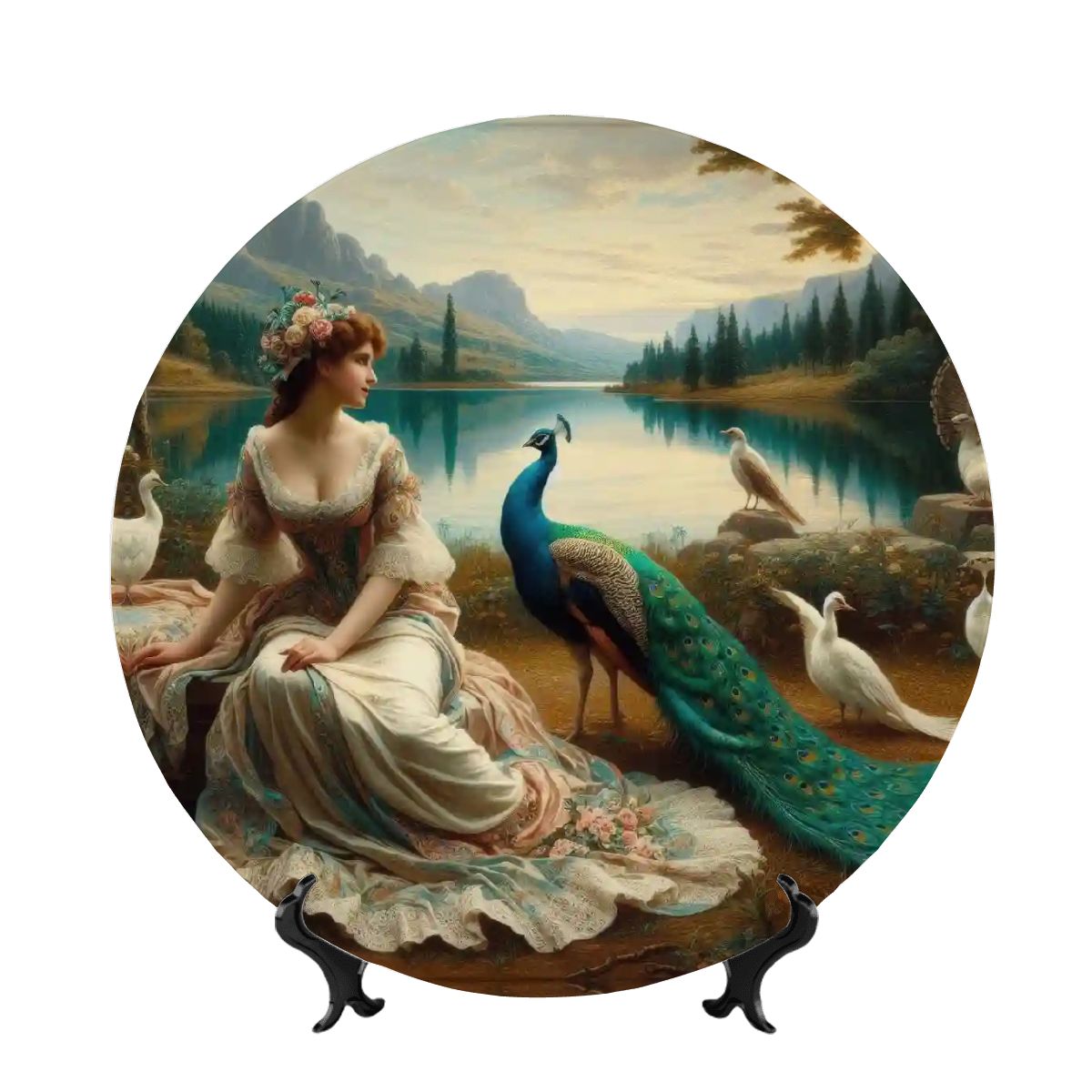 Portrait of a Lady and a Peacock Decorative Plate - Gregg Acini Adoree Designs - Decorative Plates