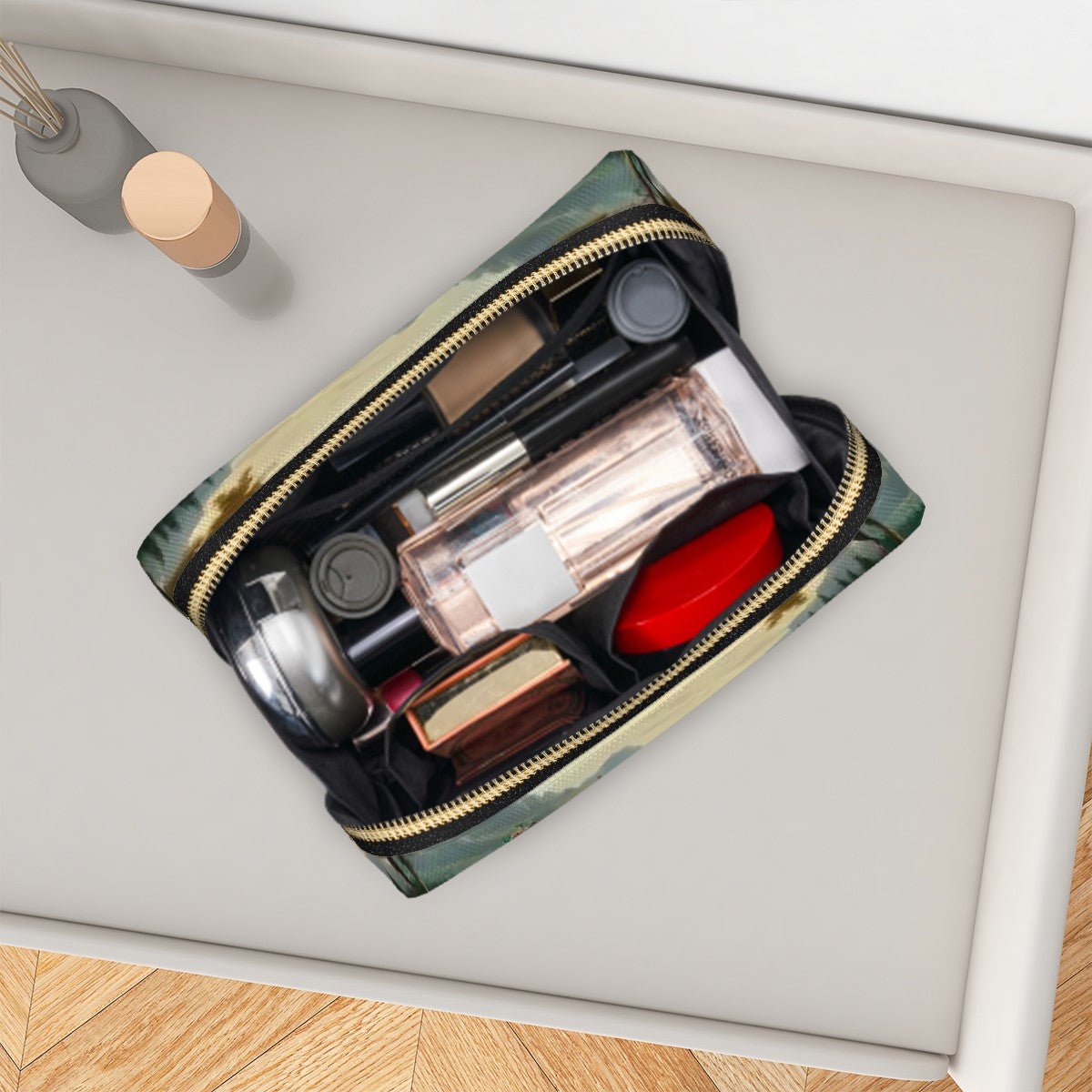 Portrait of a Lady and a Peacock Large Leather Makeup Bag - Gregg Acini Adoree Designs - Bags