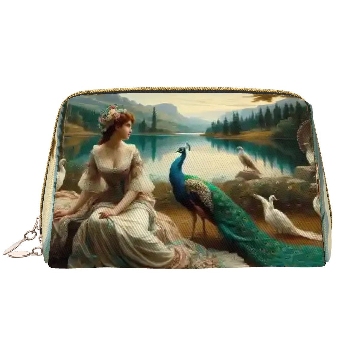 Portrait of a Lady and a Peacock Large Leather Makeup Bag - Gregg Acini Adoree Designs - Bags