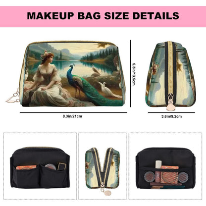 Portrait of a Lady and a Peacock Large Leather Makeup Bag - Gregg Acini Adoree Designs - Bags