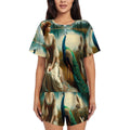 Portrait of a Lady and a Peacock Pajama Set for Women Crew Neck Short Sleeve - Gregg Acini Adoree Designs - Women's Pajamas