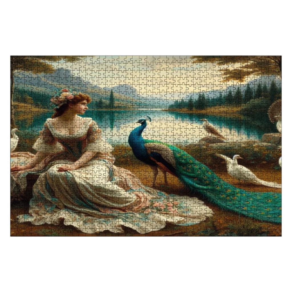 Portrait of a Lady and a Peacock Wooden Jigsaw Puzzles 1000 pcs - Gregg Acini Adoree Designs - Jigsaw Puzzle