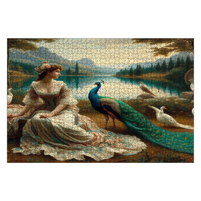 Portrait of a Lady and a Peacock Wooden Jigsaw Puzzles 1000 pcs - Gregg Acini Adoree Designs - Jigsaw Puzzle