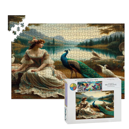 Portrait of a Lady and a Peacock Wooden Jigsaw Puzzles 1000 pcs - Gregg Acini Adoree Designs - Jigsaw Puzzle