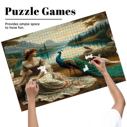 Portrait of a Lady and a Peacock Wooden Jigsaw Puzzles 1000 pcs - Gregg Acini Adoree Designs - Jigsaw Puzzle