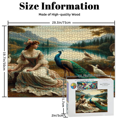 Portrait of a Lady and a Peacock Wooden Jigsaw Puzzles 1000 pcs - Gregg Acini Adoree Designs - Jigsaw Puzzle