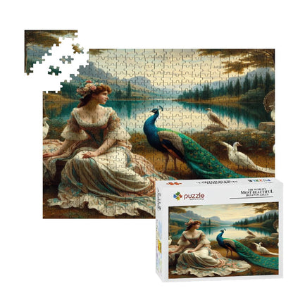 Portrait of a Lady and a Peacock Wooden Jigsaw Puzzles 500 pcs - Gregg Acini Adoree Designs - Jigsaw Puzzle