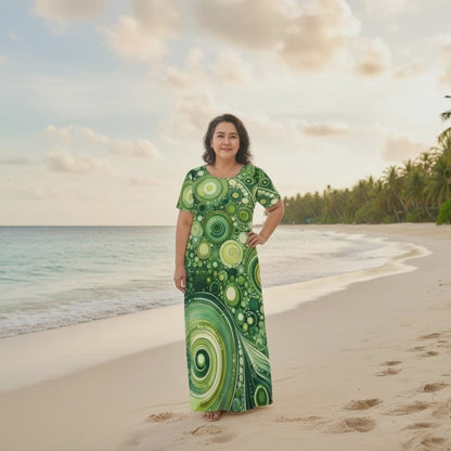KL-Lime1 Crew Neck Short Sleeve Maxi Dress