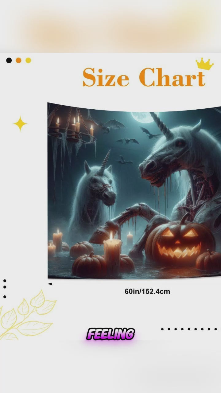 Halloween Zombie Unicorns Lightweight Wall Tapestry (Fabric Wall Hanging - USA)