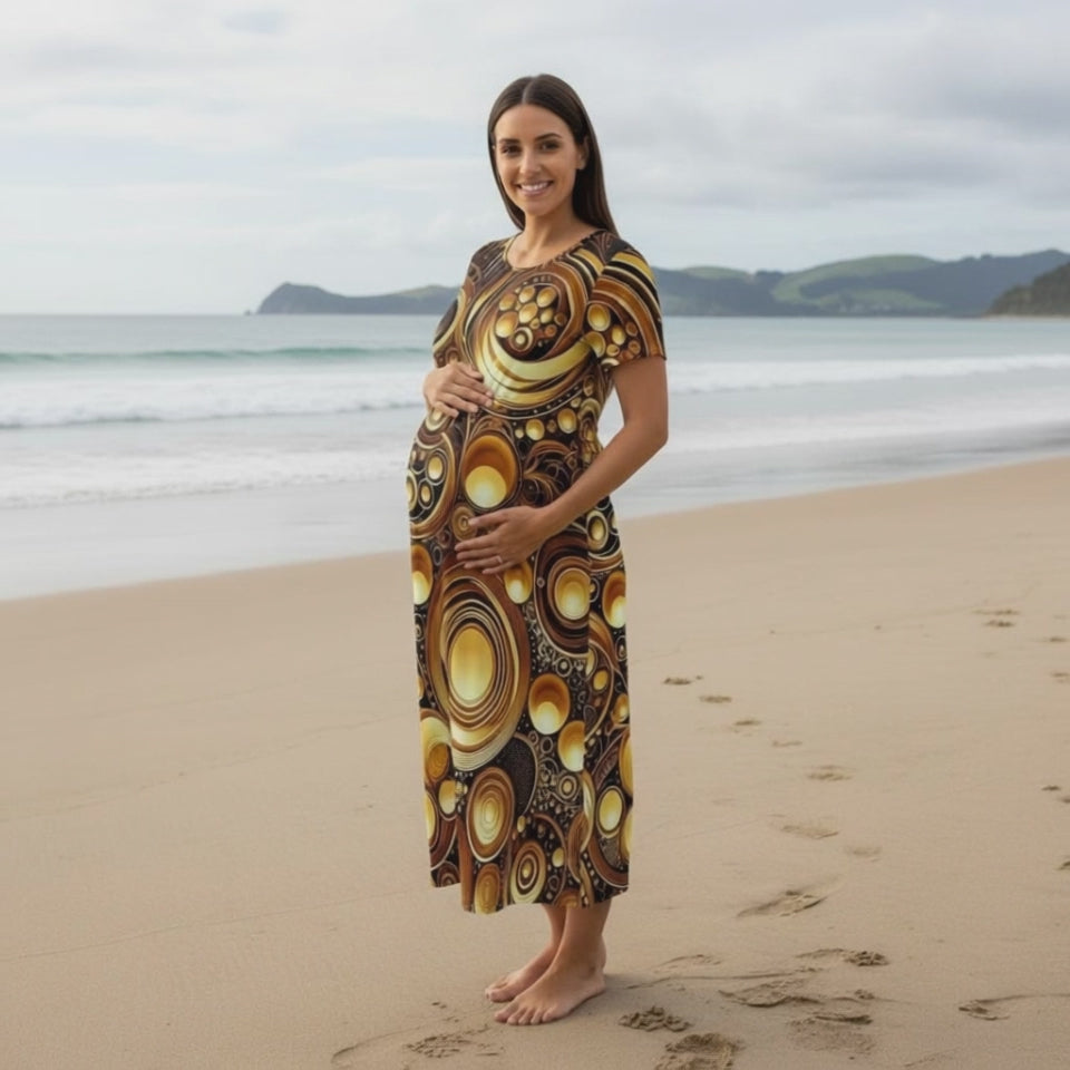 KL-Gold1 Crew Neck Short Sleeve Maxi Dress