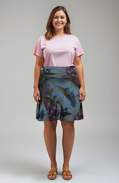 Deep Multicolor Hummingbirds Women's Skater Skirt - Nature-Inspired Fashion