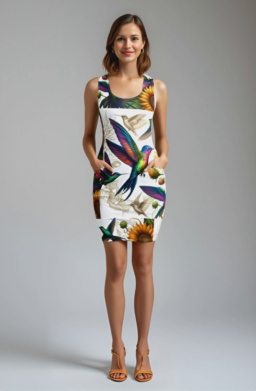Hummingbirds and Sunflowers Bodycon dress