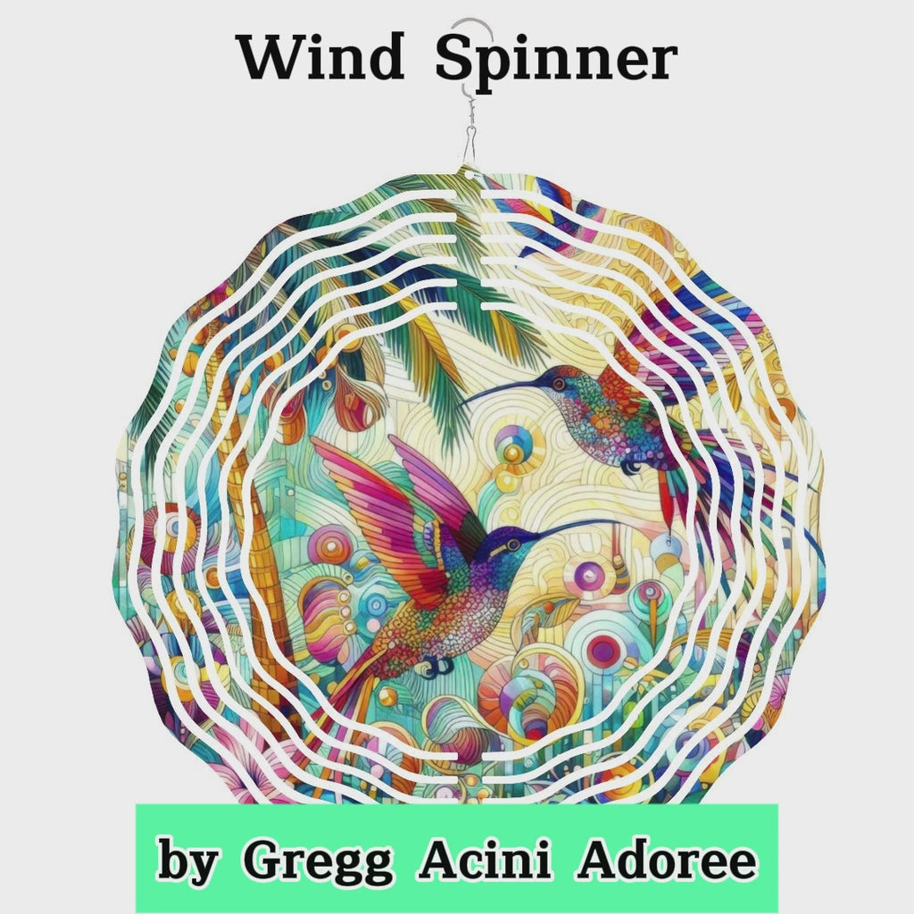 Tropical Hummingbirds Wind Spinner 3D Metal Hanging Ornament (Made in USA)