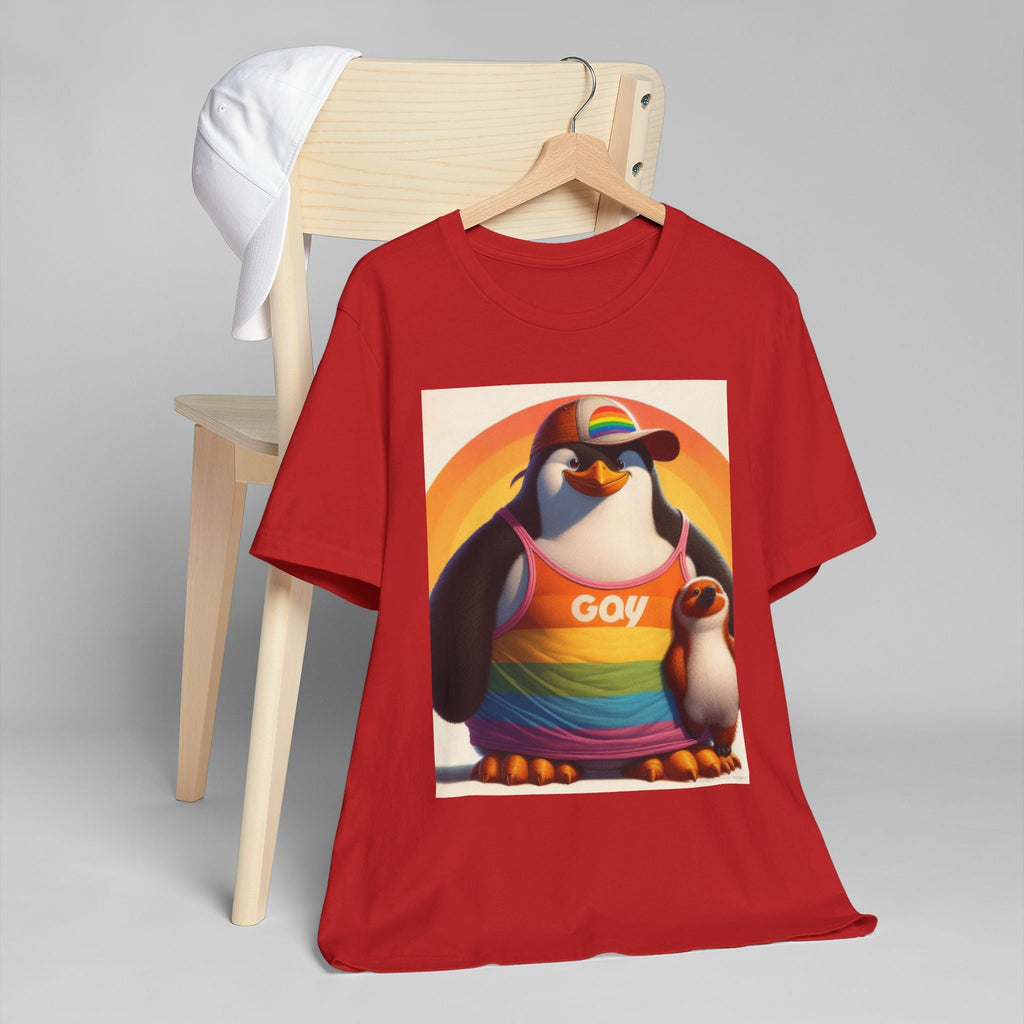 Pride Giant Penguin Unisex Jersey T-Shirt - Colorful Rainbow Graphic Tee - Gregg Acini Adoree Designs - T-Shirt