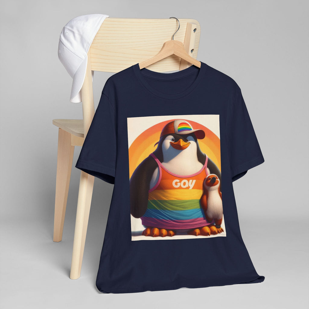 Pride Giant Penguin Unisex Jersey T-Shirt - Colorful Rainbow Graphic Tee - Gregg Acini Adoree Designs - T-Shirt