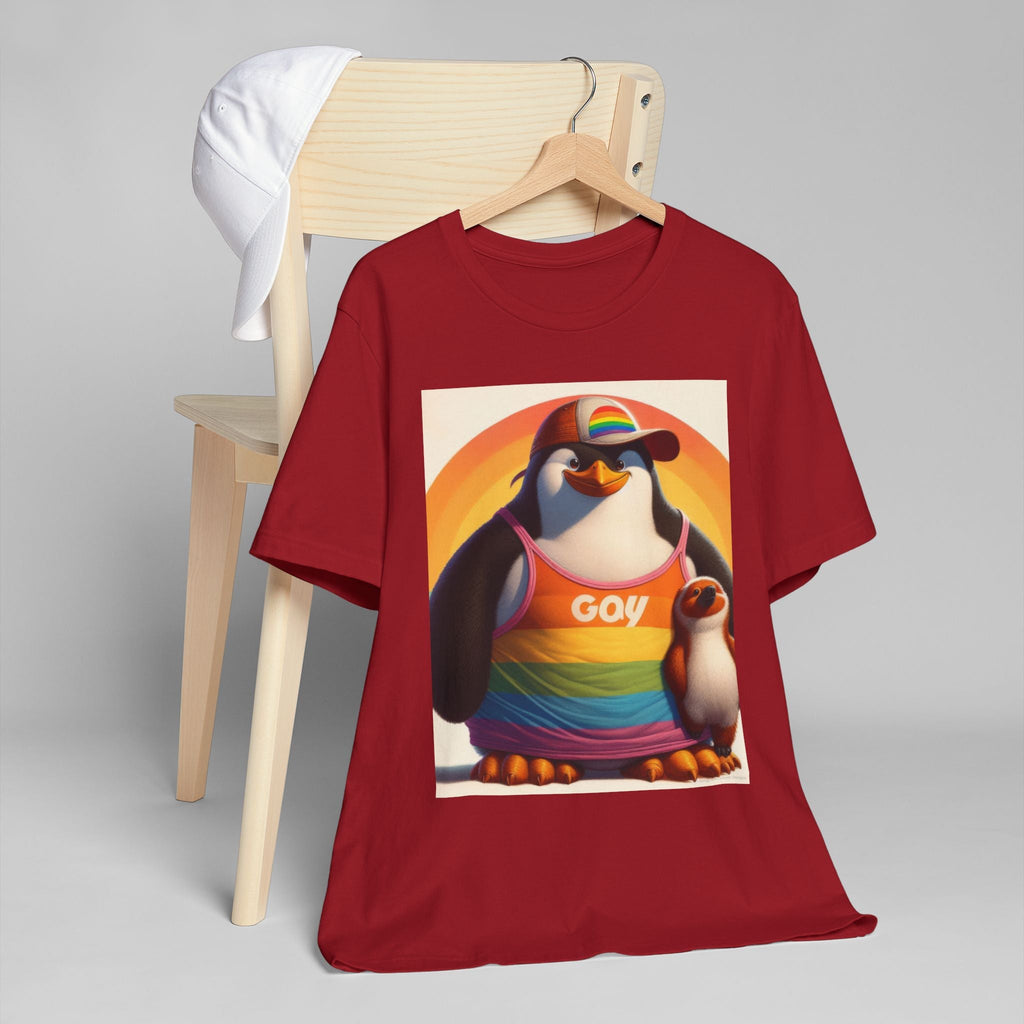 Pride Giant Penguin Unisex Jersey T-Shirt - Colorful Rainbow Graphic Tee - Gregg Acini Adoree Designs - T-Shirt